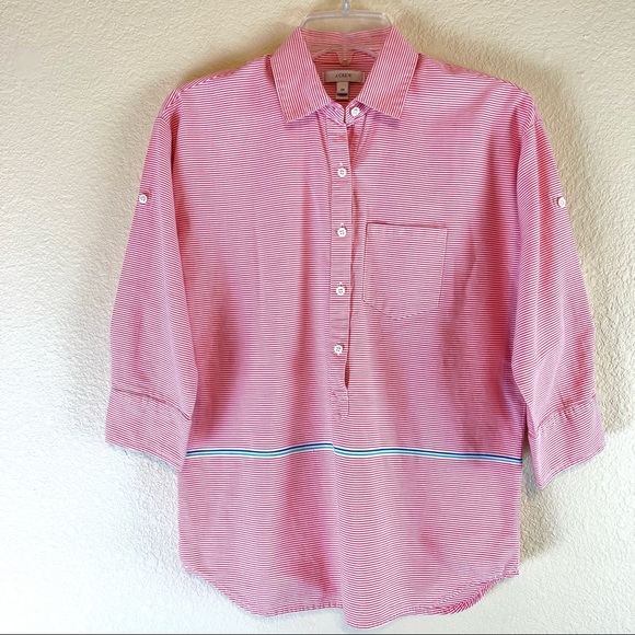 J. Crew Women’s Red/White Striped Boyfriend Popover Cotton Shirt. Sz 00 - Picture 1 of 9